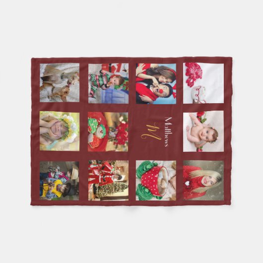 Feestelijke Fotocollage Kerst Monogram Fleece Deken (Voorkant (Horizontaal))