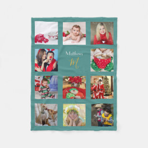 Feestelijke fotocollage Kerstmis monogram Fleece Deken