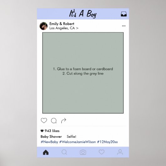 Feestelijke fotokader voor jongens baby shower poster (Voorkant)