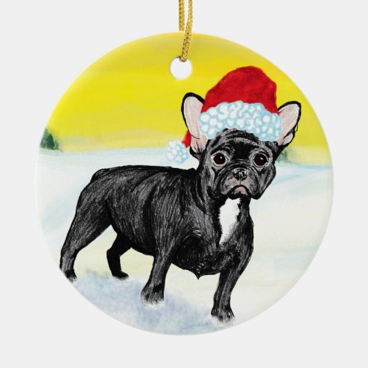 feestelijke Franse buldog Keramisch Ornament (Voorkant)