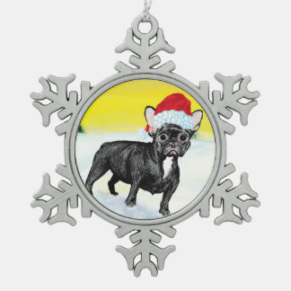 feestelijke Franse buldog Tin Sneeuwvlok Ornament