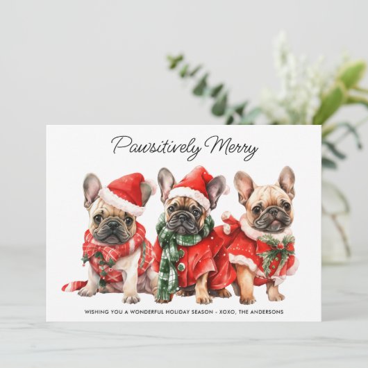 Feestelijke Franse Bulldog 2025 Kalender Kerstmis Feestdagenkaart (Staand voorkant)