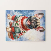Feestelijke Franse Bulldog Hond Kerstmis Puppy Legpuzzel (Horizontaal)