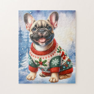 Feestelijke Franse Bulldog Hond Kerstmis Puppy Legpuzzel
