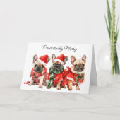 Feestelijke Franse Bulldog Hond Persoonlijke Kerst Feestdagen Kaart (Voorkant)