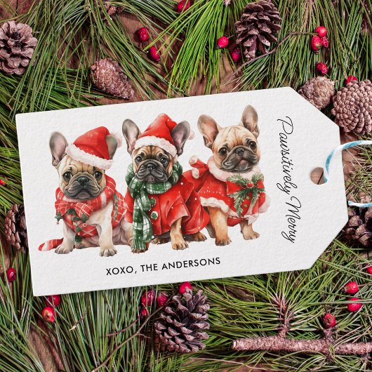 Feestelijke Franse Bulldog Honden Gepersonaliseerd Cadeaulabel