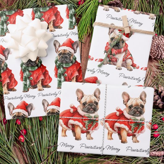 Feestelijke Franse Bulldog Honden Schattige Puppie Inpakpapier Vel