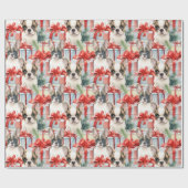 Feestelijke Franse Bulldog Puppy Kerstmis Cadeaupapier (Vlak)