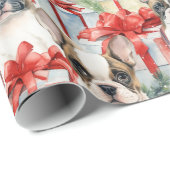 Feestelijke Franse Bulldog Puppy Kerstmis Cadeaupapier (Rol Hoek)