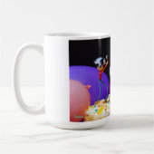 Feestelijke Fubby foto met ballonnen en taart. Koffiemok (Links)