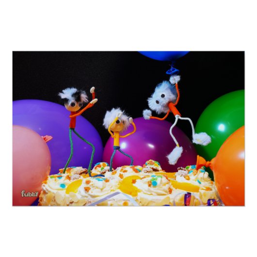 Feestelijke Fubby foto met ballonnen en taart. Perfect Poster (Voorkant)