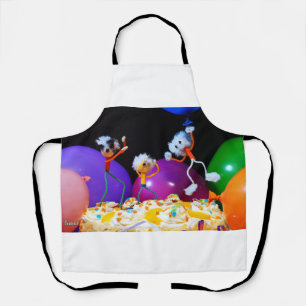 Feestelijke Fubby foto met ballonnen en taart. Schort