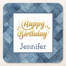 Feestelijke Fun Blue Jean Denim Verjaardagspapier 