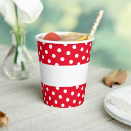 Feestelijke fun felrode stippen streep op wit papieren bekers