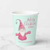 Feestelijke Fun Gnome Pink en Mint Green Christmas Papieren Bekers (Achterkant)