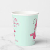 Feestelijke Fun Gnome Pink en Mint Green Christmas Papieren Bekers (Rechts)