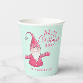 Feestelijke Fun Gnome Pink en Mint Green Christmas Papieren Bekers