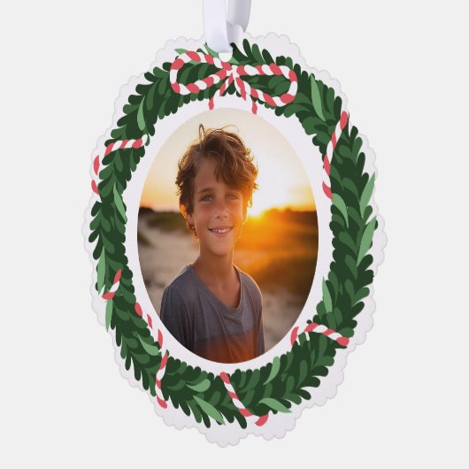 Feestelijke Fun Holiday krans Aangepaste fotobrief Ornament Kaart (Links)