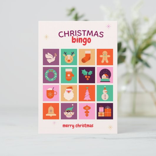 Feestelijke Fun Kleurrijke Geïllustreerde Kerstbin Bedankkaart (Staand voorkant)