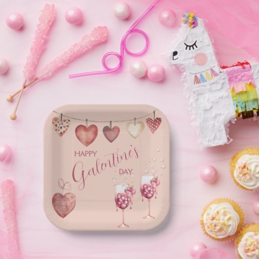 Feestelijke Galentijnsdag wijnglazen en harten Papieren Bordje (Feest)