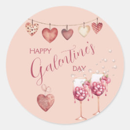 Feestelijke Galentijnsdag wijnglazen en harten Ronde Sticker