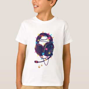Feestelijke gamer headset met kerstlichtjes t-shirt