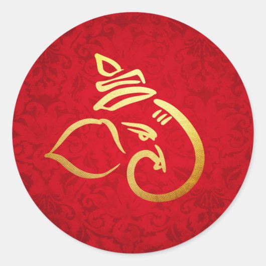 Feestelijke Ganesh | Ganpati | Indiase god Damask  Ronde Sticker (Voorkant)