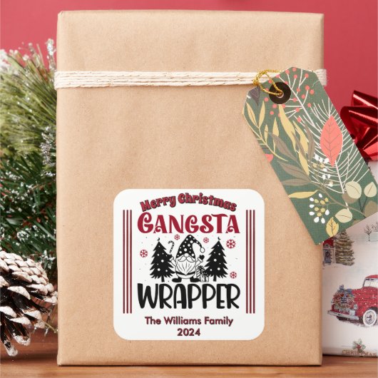 Feestelijke gangsta wrapper met kerstelementen vierkante sticker (Feestdagen)