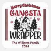 Feestelijke gangsta wrapper met kerstelementen vierkante sticker (Voorkant)