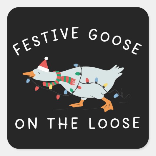Feestelijke Gans Loslopend Kerst Grappige Eend Vierkante Sticker (Voorkant)
