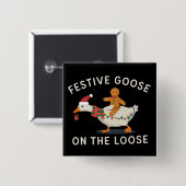 Feestelijke Gans Loslopende Kerst Gingerbread Vierkante Button 5,1 Cm (Voorkant /achterkant)