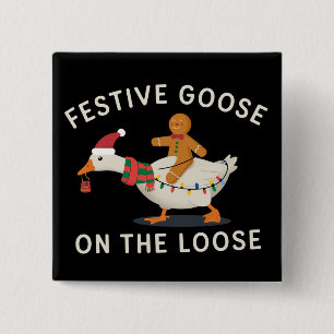 Feestelijke Gans Loslopende Kerst Gingerbread  Vierkante Button 5,1 Cm