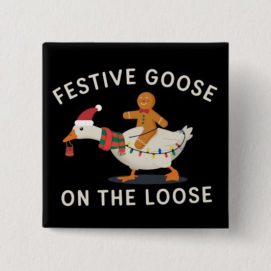 Feestelijke Gans Loslopende Kerst Gingerbread Vierkante Button 5,1 Cm (Voorkant)