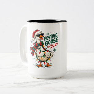 Feestelijke Gans op de Loose – Grappige Kerstgans Tweekleurige Koffiemok