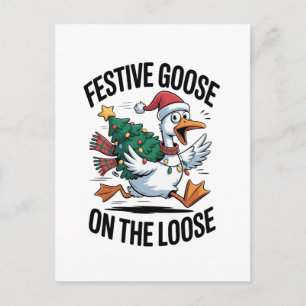 Feestelijke Gans op Vrije Voeten Grappige Gans  Briefkaart
