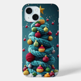 Feestelijke garen kerstboom groen rood iPhone 15 case
