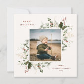 Feestelijke gebladerte Flat Holiday Photo Card Feestdagenkaart (Voorkant)