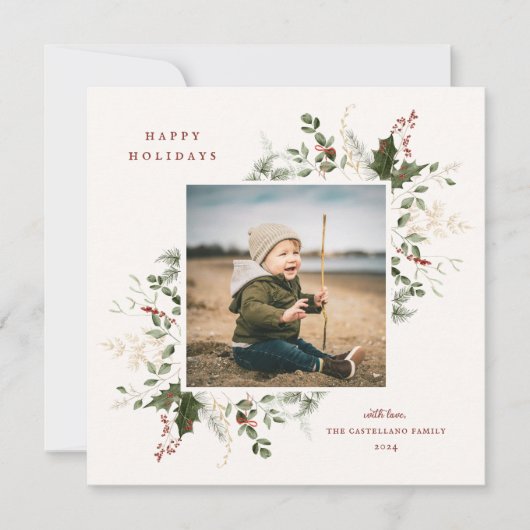 Feestelijke gebladerte Flat Holiday Photo Card Feestdagenkaart (Voorkant)