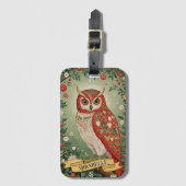 Feestelijke gebladerte uil gepersonaliseerd bagagelabel (Voorkant (verticaal))