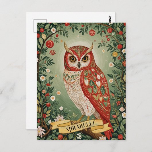 Feestelijke gebladerte uil gepersonaliseerd briefkaart (Voorkant / Achterkant)