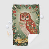 Feestelijke gebladerte uil gepersonaliseerd golfhanddoek (Insitu)