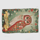 Feestelijke gebladerte uil gepersonaliseerd golfhanddoek (Horizontaal)