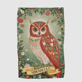 Feestelijke gebladerte uil gepersonaliseerd golfhanddoek