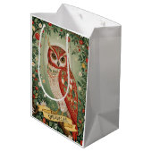 Feestelijke gebladerte uil gepersonaliseerd medium cadeauzakje (Achterkant Gekanteld)