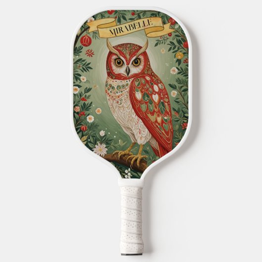 Feestelijke gebladerte uil gepersonaliseerd pickleball paddle (Voorkant)