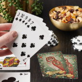Feestelijke gebladerte uil gepersonaliseerd pokerkaarten (Insitu)