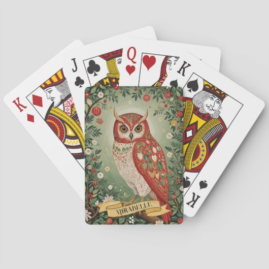 Feestelijke gebladerte uil gepersonaliseerd pokerkaarten (Achterkant)