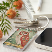 Feestelijke gebladerte uil gepersonaliseerd sleutelhanger (Voorkant Rechts)