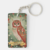 Feestelijke gebladerte uil gepersonaliseerd sleutelhanger (achterkant)