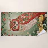 Feestelijke gebladerte uil gepersonaliseerd strandlaken (Voorkant)